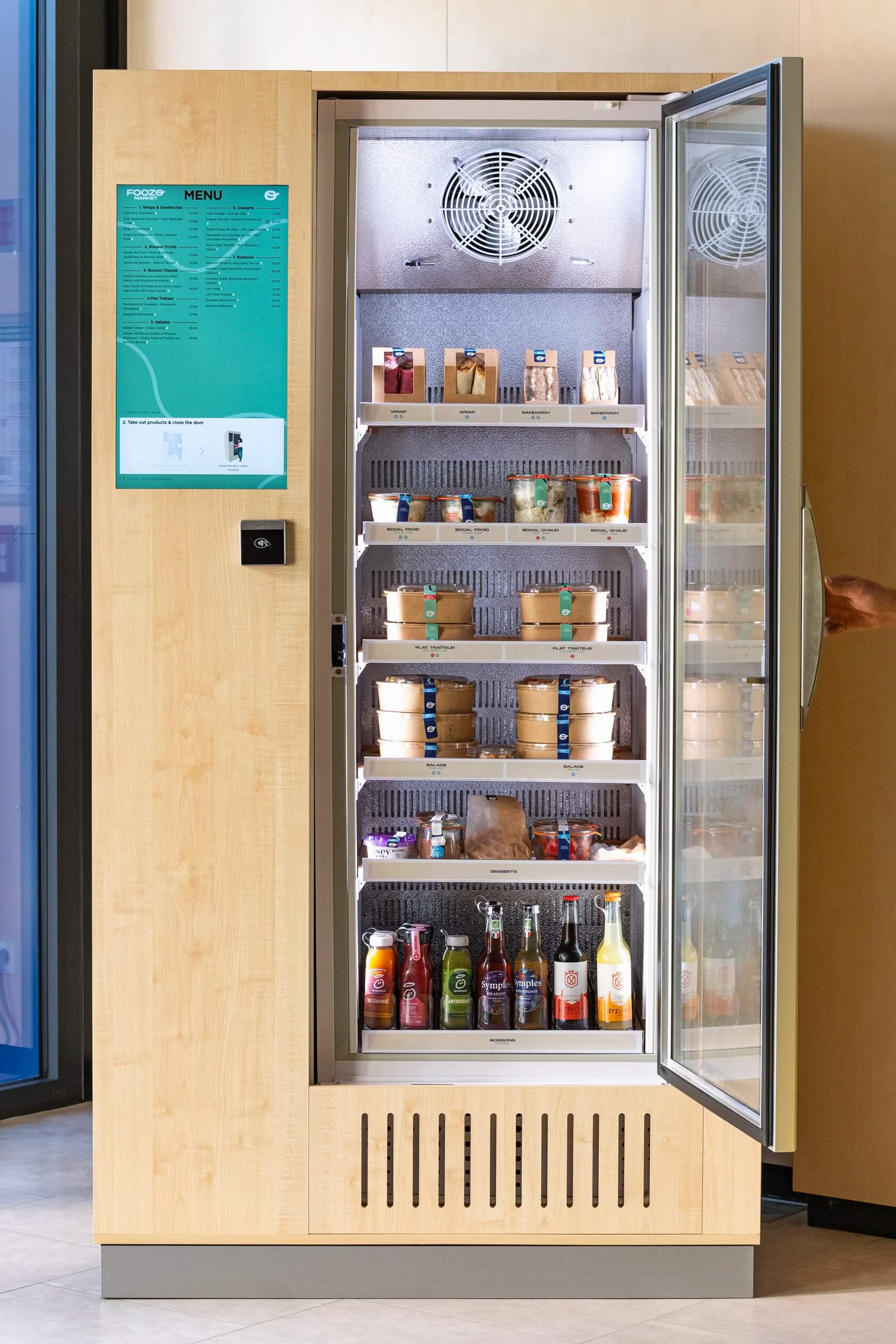 foozo-office-fridge-open-front-filled-with-lunch